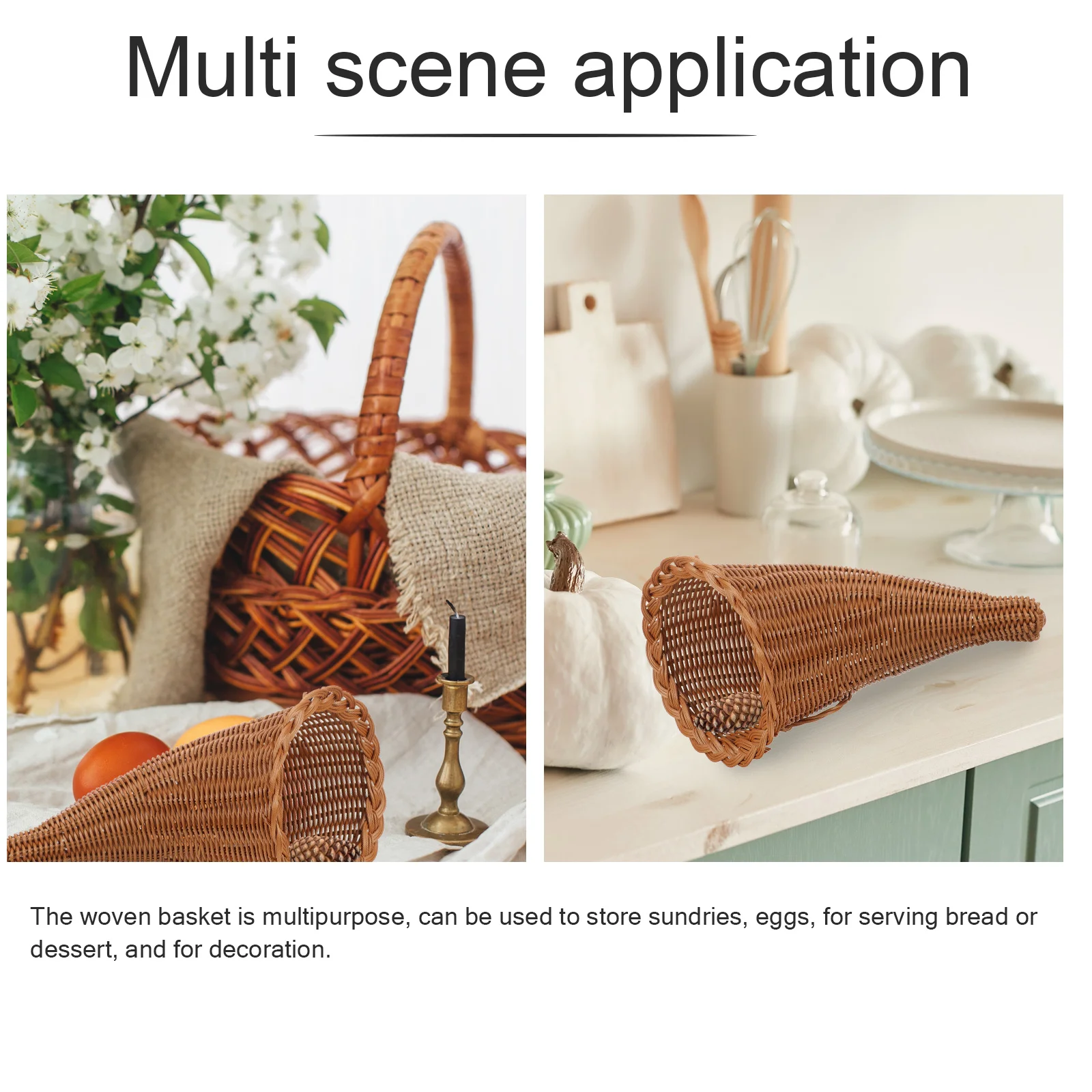 Bread Baskets for Table Christmas Ornament Gift Horn Cowbell Style Hand-woven Multi-purpose Decorative Rattan Dinging Fruit