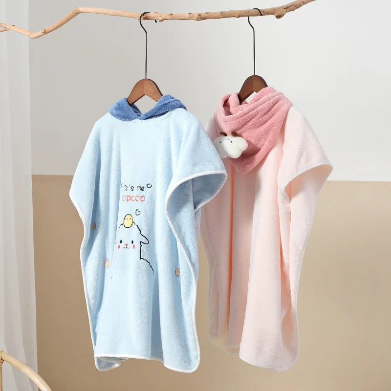 Children's Bath Towel Cape Baby Hooded Bathrobe Quick Drying Water Absorbing Bathing Swimming Soft Coral Velvet Towel