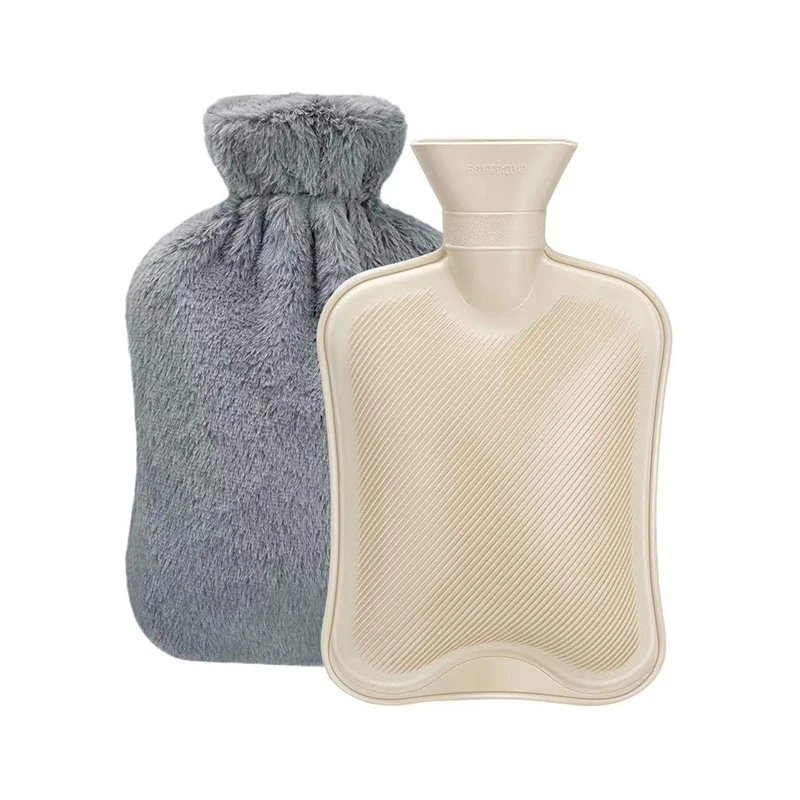 Hot Water Bottle with Soft Cover 2L Classic Rubber Hot Water Bag for Menstrual Cramps Feet Warmer Neck Shoulders Pain Relief