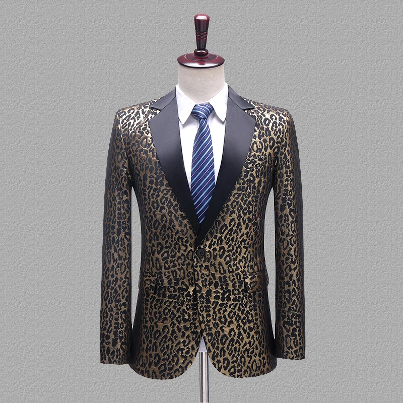 

Leopard Jacquard Print Mens Blazers Suit Slim Fit Business Formal Casual Blazers Men Singer Chorus Stage Tuxedos