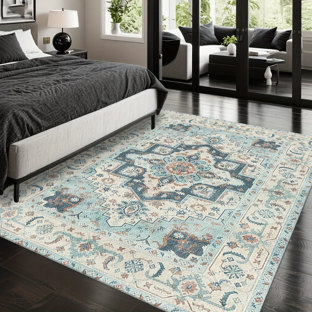 Large Washable Rectangular Rug Durable Stain Resistant Mat For High Traffic Entryway Hallway Living Area