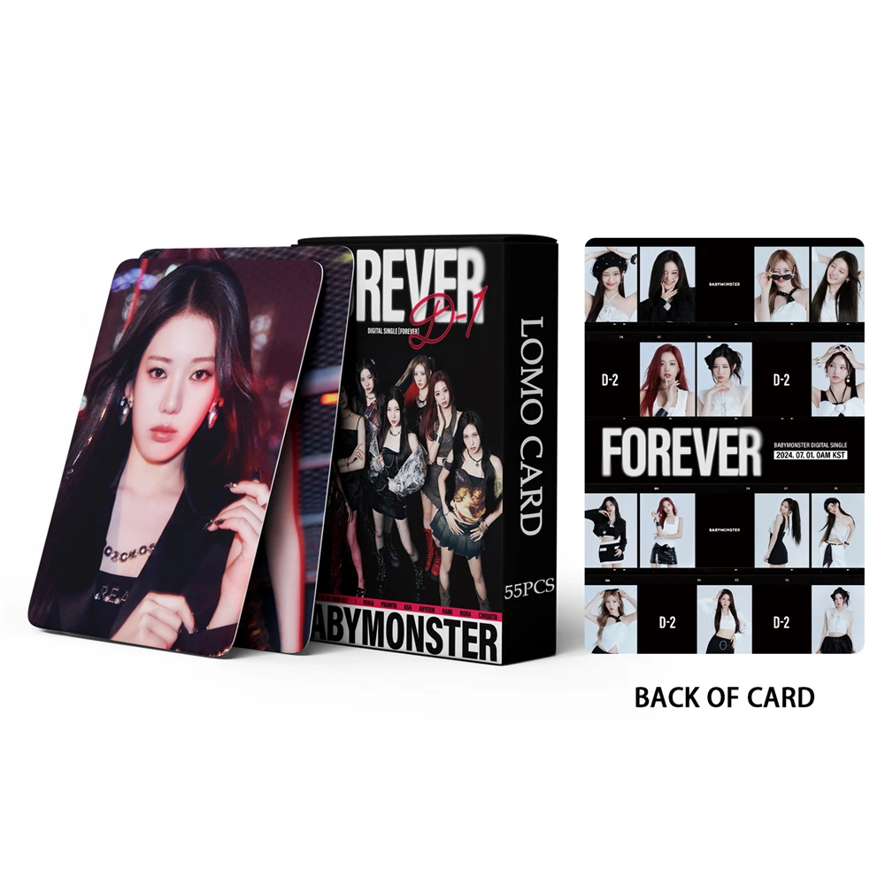 55Pcs/Set Kpop BABYMONSTER Postcards Album FOREVER Lomo Cards HARAM AHYEON RORA RUKA ASA PHARITA Two-Sided Photocard Fans Gift