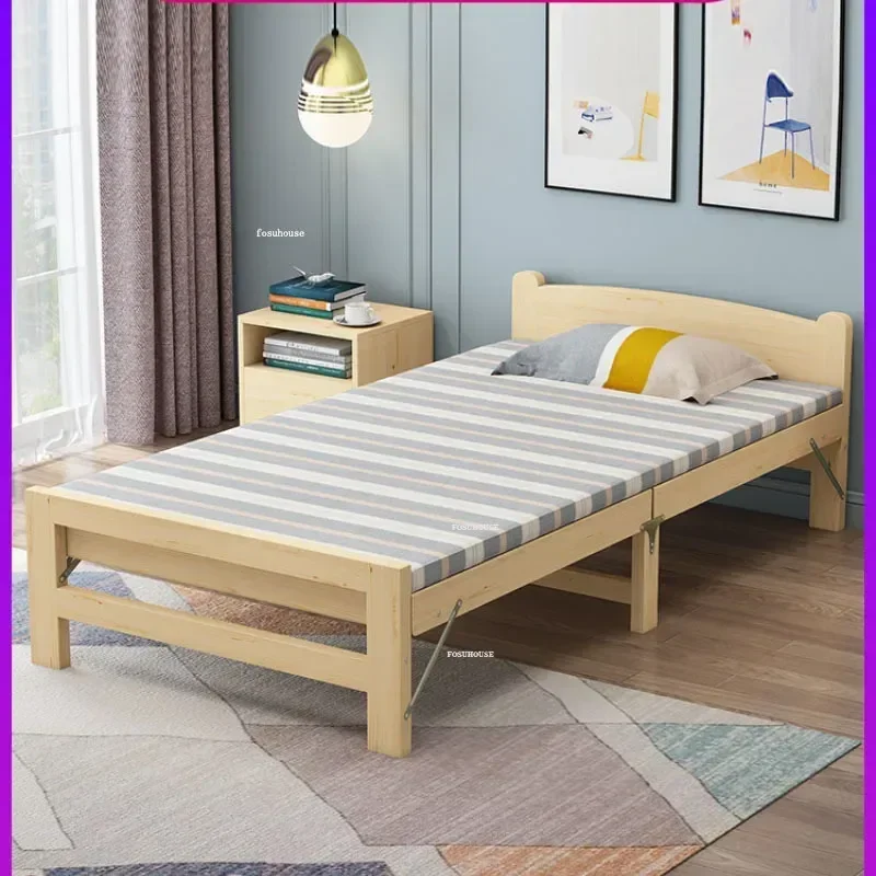Tempat Tidur Anak Lipat Modern Tempat Tidur Anak Tunggal Kayu Solid Tempat Tidur Portabel untuk Ruang Sewa Tempat Tidur Istirahat Siang Perabot Anak Sederhana L