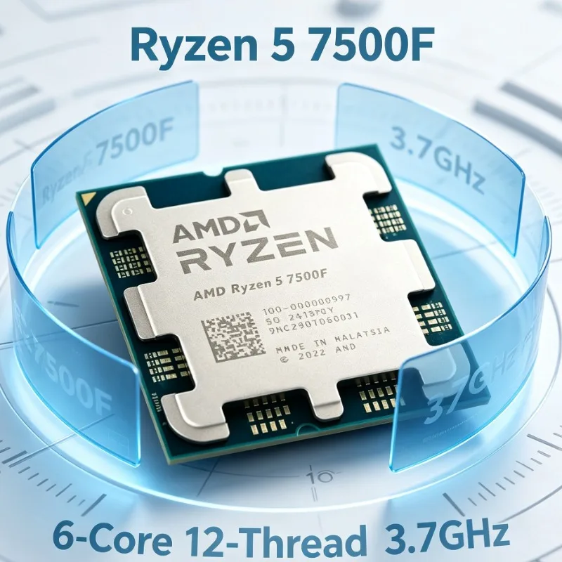 Ryzen 5 7500F AM5 Desktop CPU 3.7GHz 6‑Core 12‑Thread 5NM 32M L3 Cache 100‑000000597 Gaming Processor No Fan