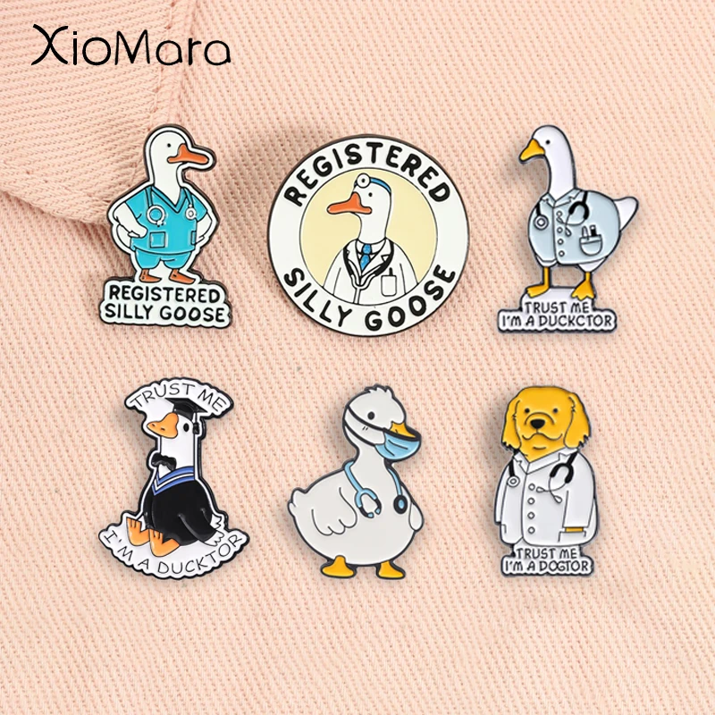 

Registered Silly Goose Enamel Pins Humor Animal Doctor Nurse Medical Brooches Lapel Badge Jewelry Gifts for Kids Friends