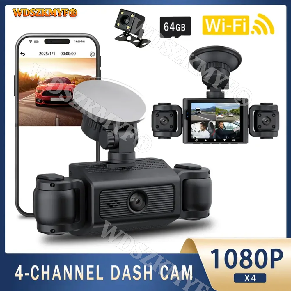 

3/4Camera Dash Cam 360° Rotatable Lens WIFI Car DVR For Car Camera 1080P Video Recorder Optional Rear View Camera Night Vision