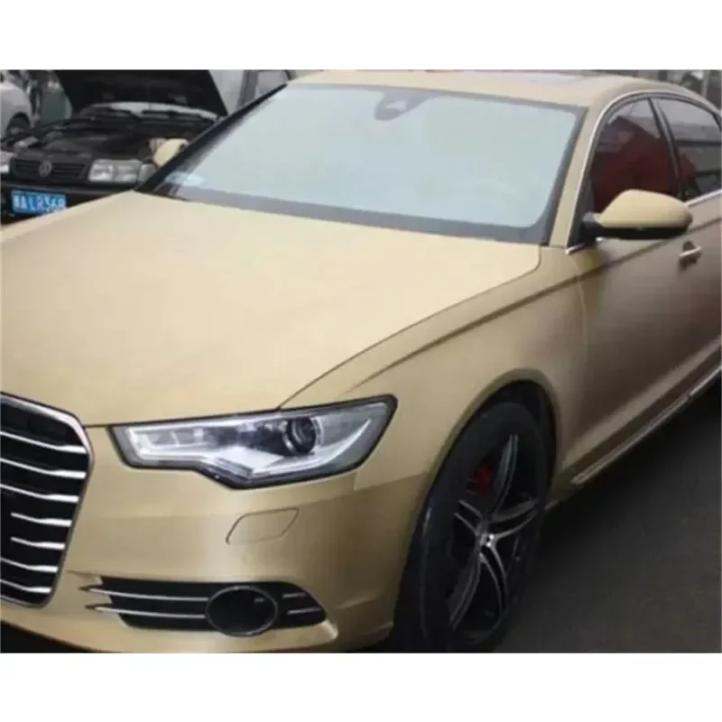 Matte Gold Vinyl Film Wrap DIY Car Decal Adhesive Wrapping Foil Air Release Channels Smooth Application Auto Body Decoration