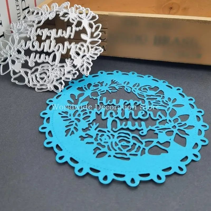 Q39B Happy Mothers Day and Flower Wreath Metal Cutting Dies Stencil DIY Scrapbooking Embossing Tool Paper Card Album Template