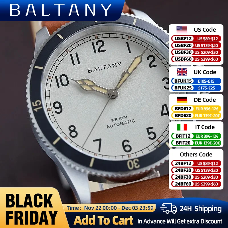 Baltany Khaki Aviation Homage Watch Ceramic Bezel 10ATM Sapphire Luminous Leather Stainless Steel NH38 Automatic Pilot Watches