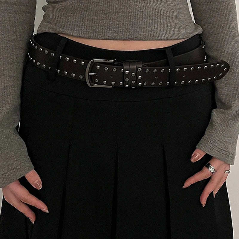 New Belt Women's Jeans Tie-In Ladies' Belt Fashion Personality Rivet Belt Senior Black Fashion