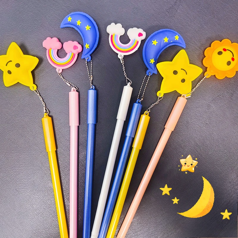 5Pcs/Lot Cute Rainbown Star Moon Sun Pendant Gel Pen 0.5mm Black Ink Cartoon Neutral Pens School Office Supplies Stationery Gift