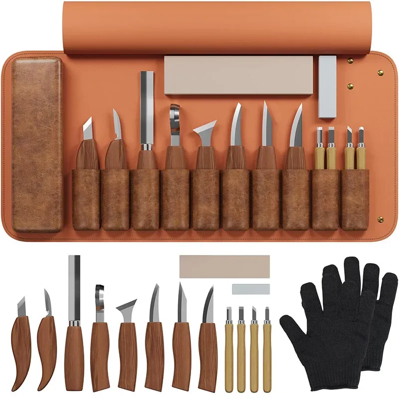 Wood Carving Kit Deluxe Hand Carving Tool Set 16PCS Wood Whittling Kit Wood Art Tools Carving Knives For Beginner Professional