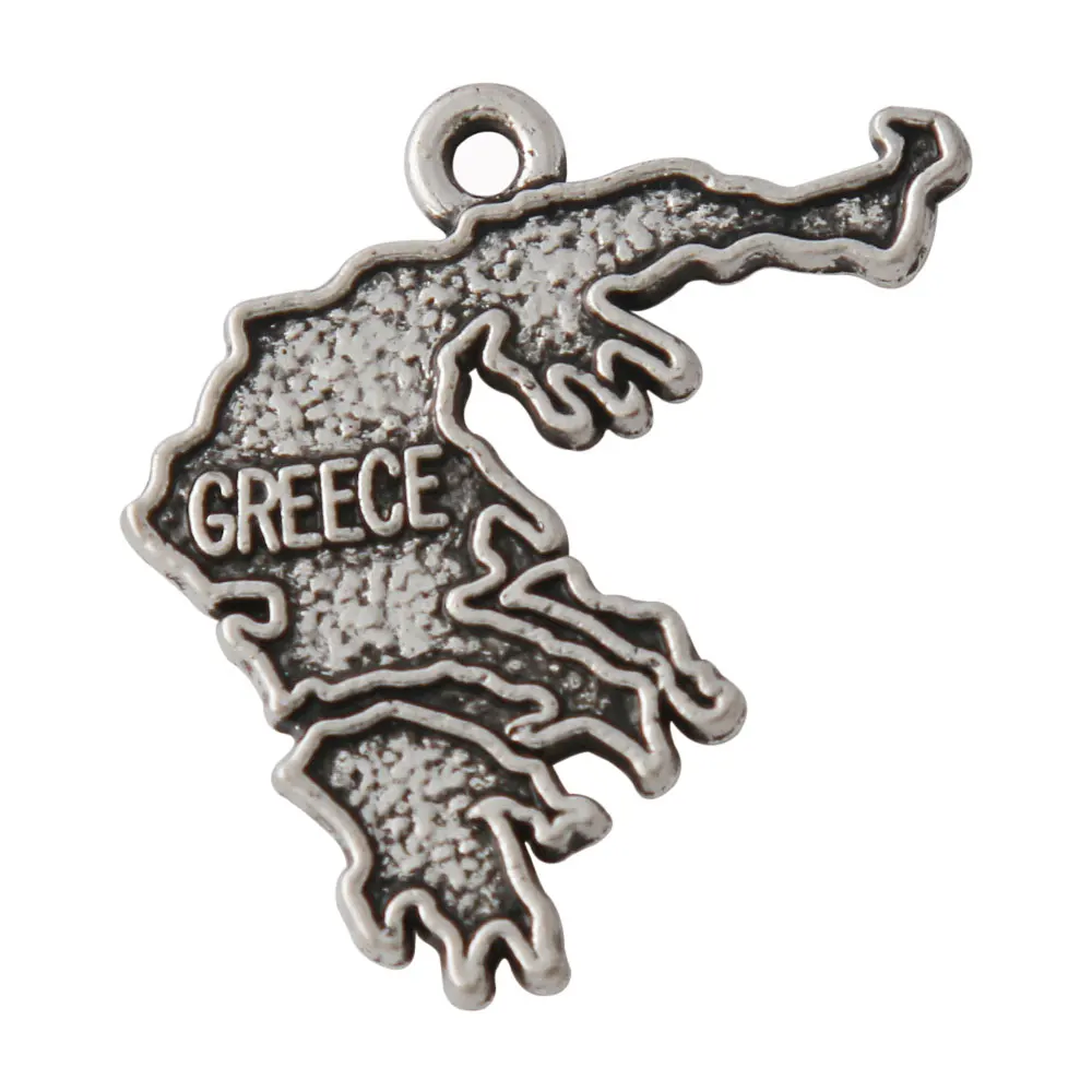 

Antique Silver Color Alloy Country Greece World Map DIY Charms 19*23mm 50pcs AAC609