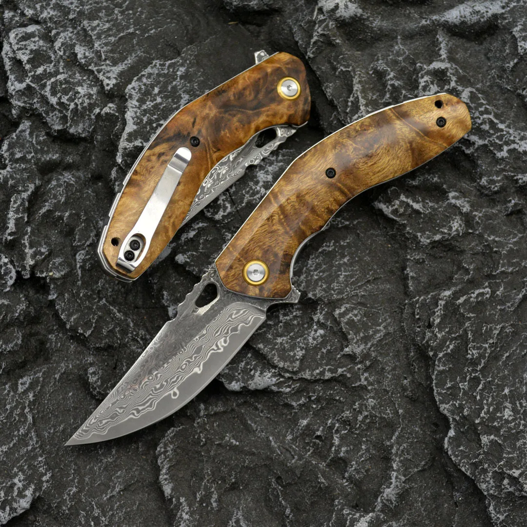 

Trskt Cool Damascus Knife ,Neck Tactical Folding Knives,Camping Tool Outdoor Pocket Knife,60Hrc Shadow Wood Handle Dropshipping