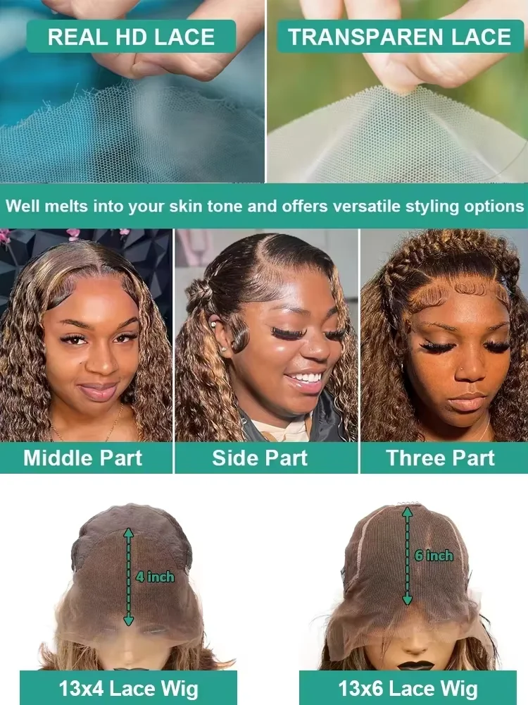 40インチ ハイライト オンブレ カール 人毛ウィッグ ディープウェーブ 13x6 レースフロントウィッグ 200密度 ブラジリアンカラー 人毛ウィッグ 女性用