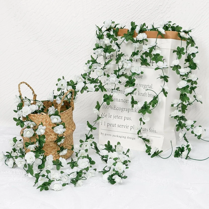 

10PCS Artificial Rose Flowers Wedding Home Room Table Decor Outdoor Garden Arch Wall Christmas Rattan DIY Fake Plants Vine Props