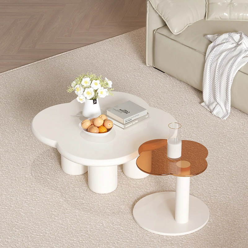 Petal Shape Coffee Table Cream Aesthetic Four Leaf Clover Side Table Set Luxury Modern for Small Living Room Home Decor