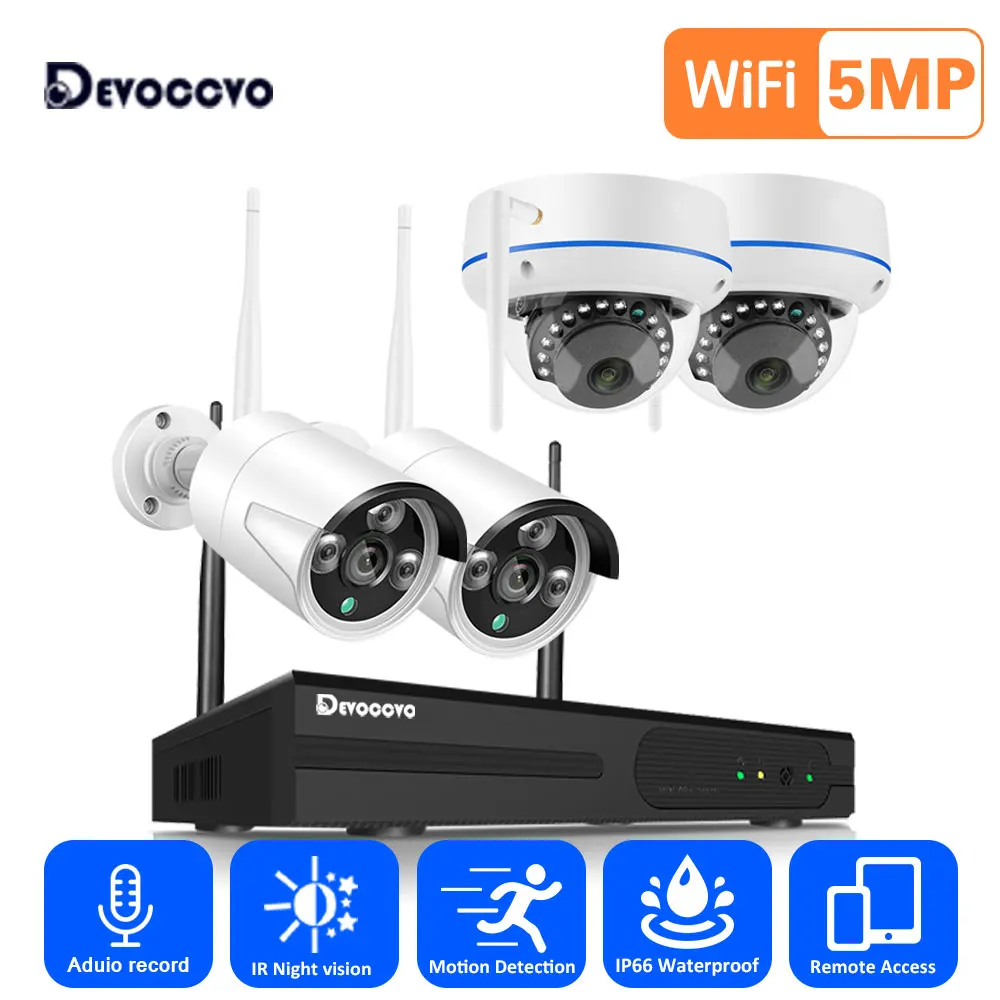 5MP Outdoor Wifi Bullet Camera System 4CH Waterproof Audio Record with 8CH Wireless NVR Kit and CCTV Video Surveillance Kit