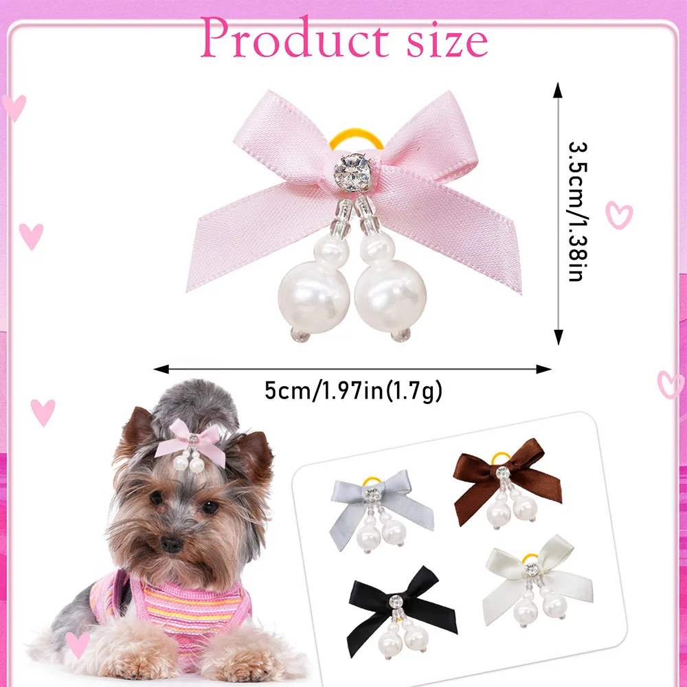 10PCS Random Color Dog Bows With Rubber Bands Spring Puppy Bows Pearl Collar Accessories For Dogs Pet Dog Bowknots