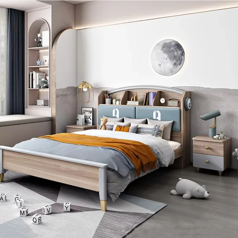 

new design factory offer double wood kids beds frame modern children bedroom furniture sets