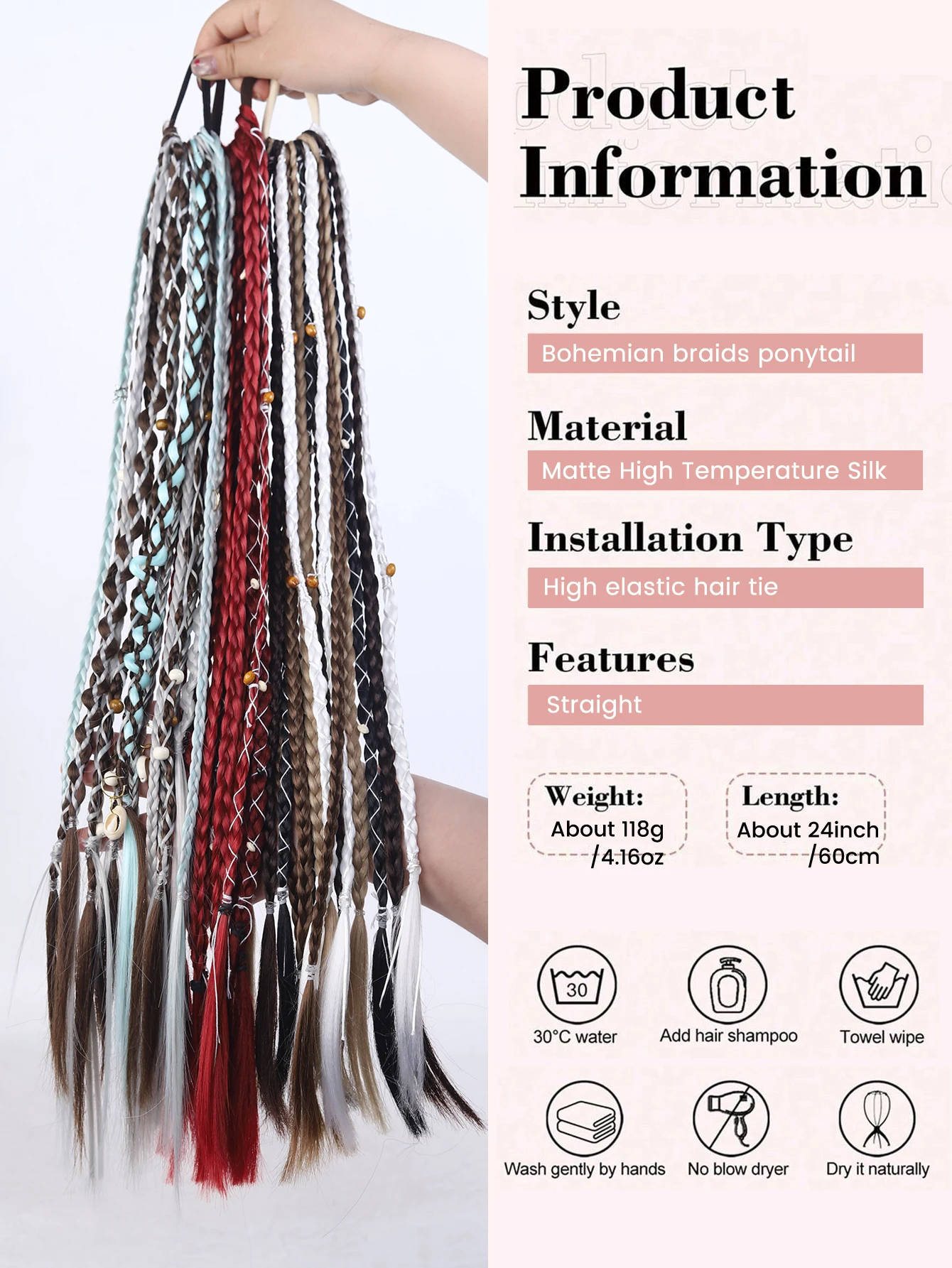 Synthetic Wig Messy Braided Wig Tie Style Dreadlock Braided Ponytail Wig Suitable for Women to Wear During Holidays and Events