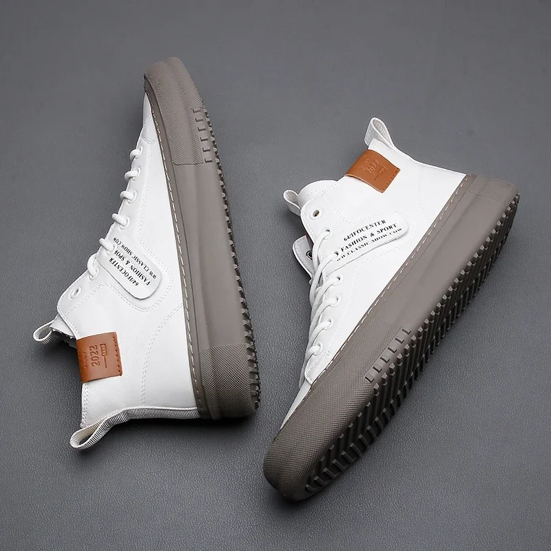 

Pop Autumn And Winter New Men's Mid-Top Sports Casual Shoes, Men's Boots, Winter Warm Leather Shoes, Versatile White Shoes, Thic