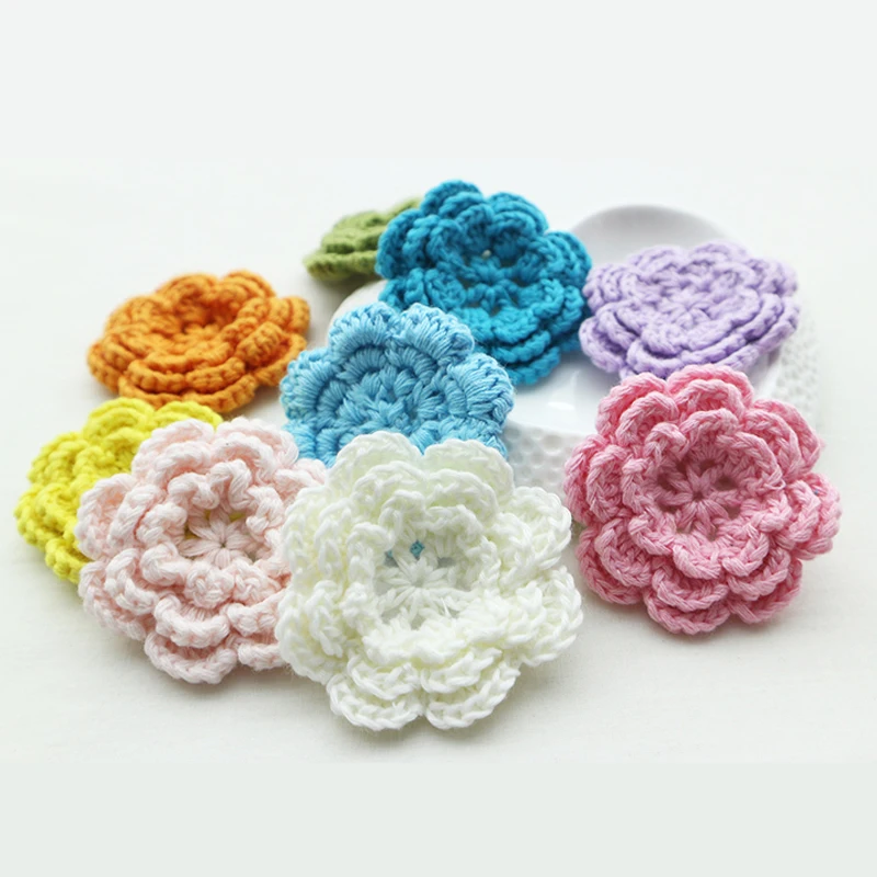 

50 шт., 7 см, тканые цветы ручной работы, трехслойная разноцветная одежда «сделай сам», ручная работа, аксессуары из материала «сделай сам»