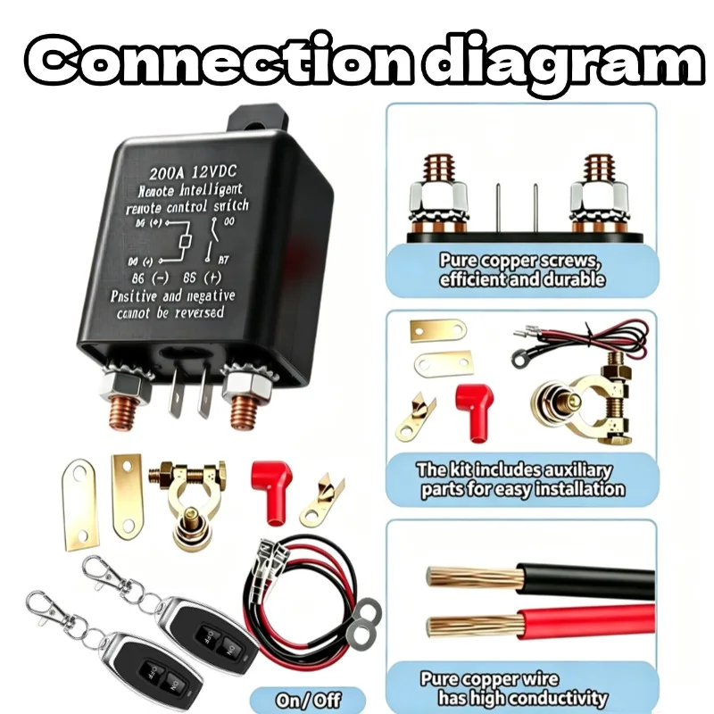 12V Battery Relay Switch Remote Control Battery Disconnect Cut Off Isolator Switch Anti-Theft with Dual Remote Control Switch