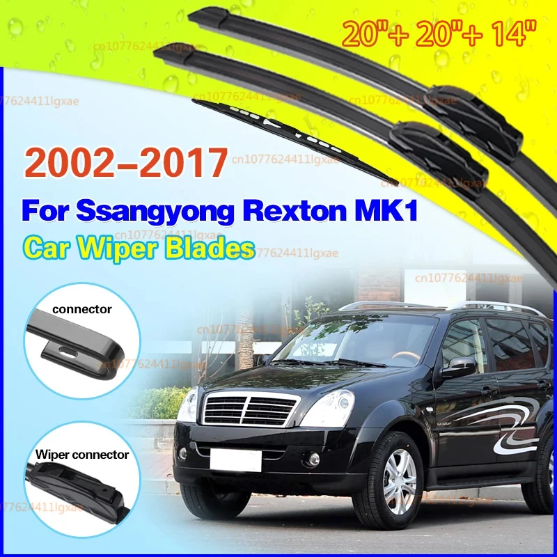 

Комплект передних и задних щеток стеклоочистителя для Ssangyong Rexton MK1 2002-2017, лобовое стекло, 20 дюймов + 20 дюймов + 14 дюймов