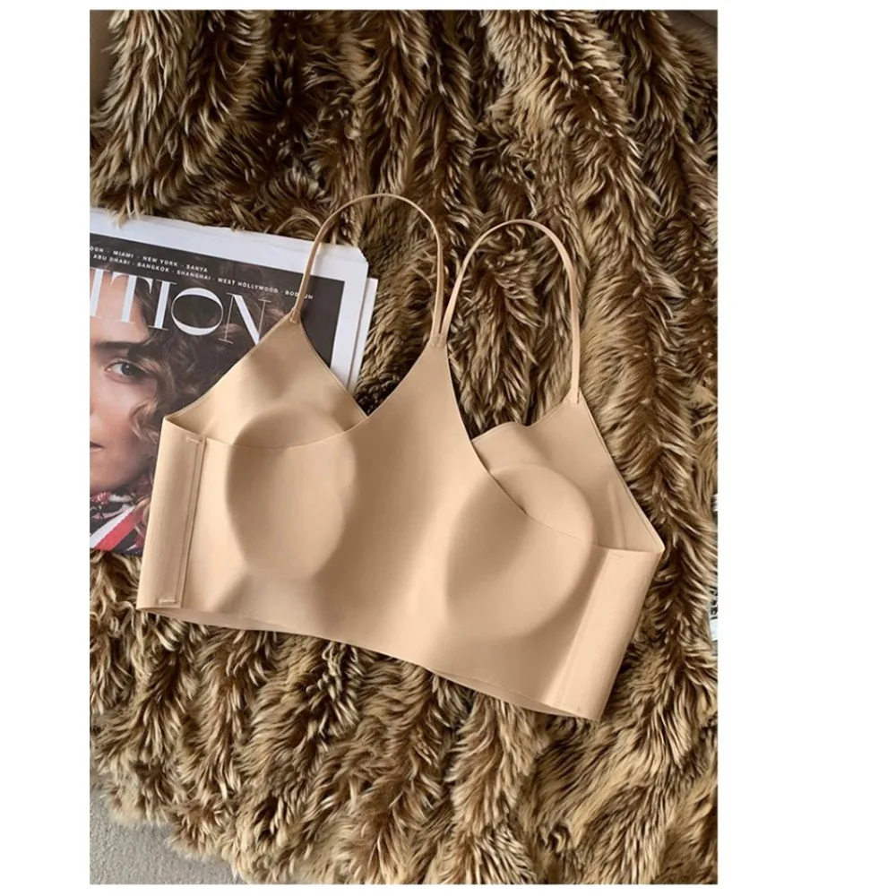 BANERDANNI Women Ultra Thin Ice Cool Milk‑Skin Halter Y‑Back Bra Seamless Invisible Wireless Minimize Bust Lingerie Brassiere