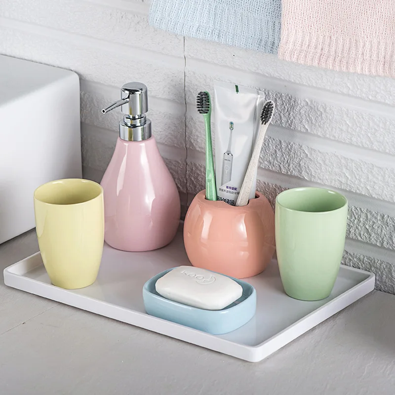 European Color Ceramic Bathroom Set Tooth Brushing Cup Lotion Bottle Soap Dish Bathroom Accessories Couple Mouthwash Cup Gifts