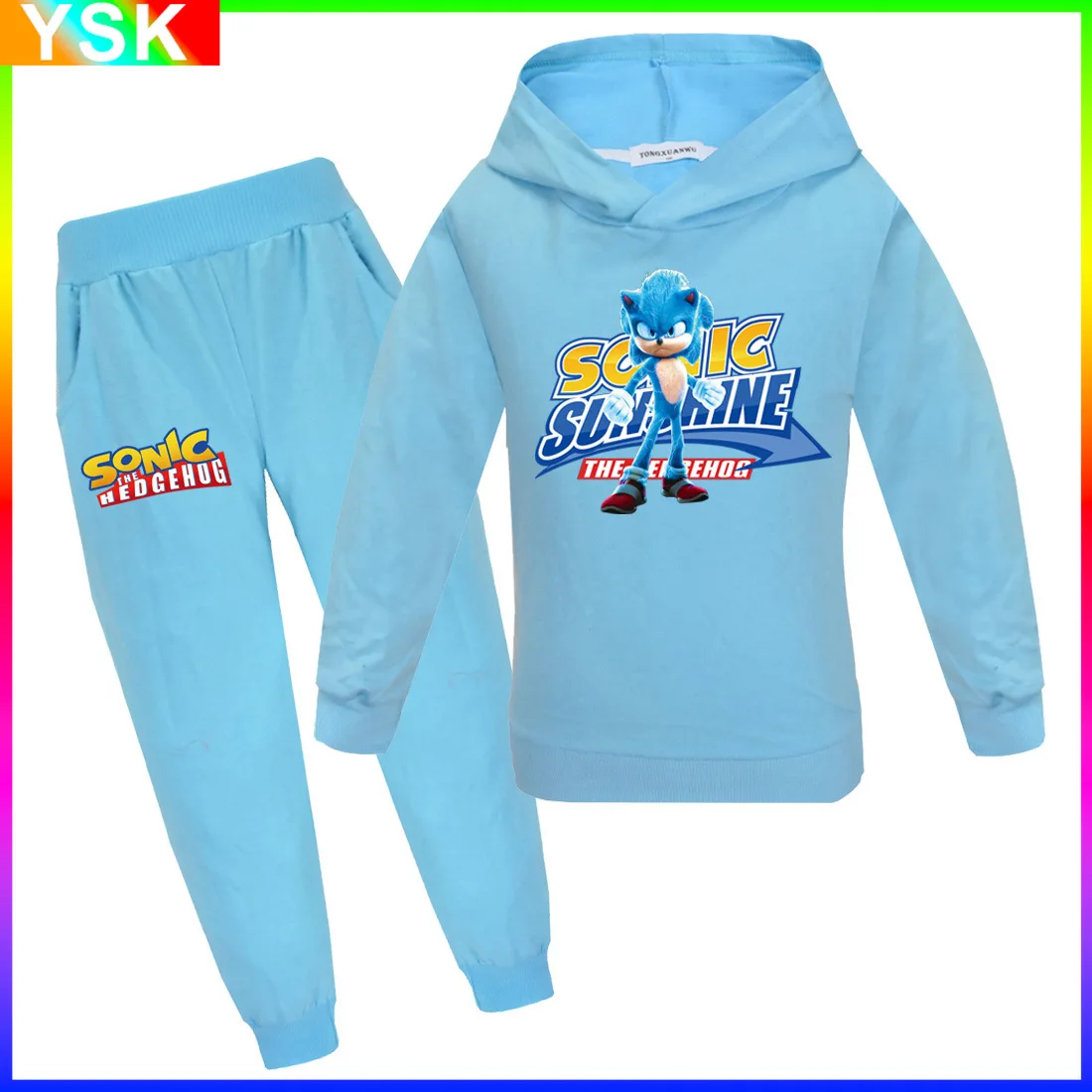 

European and American Children's Clothing Sonic--suit Boys and Girls Hooded Sweater + Trousers Suit Warm and Comfortable