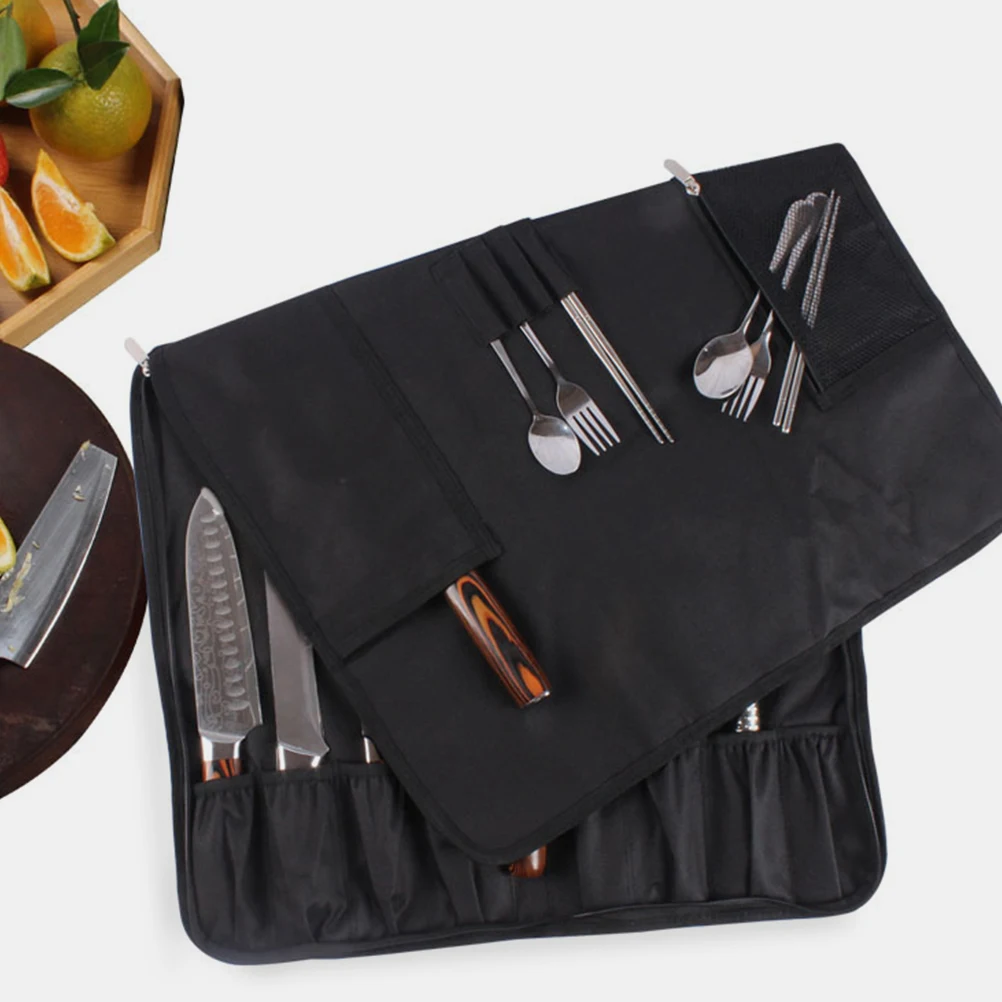 

Oxford Cloth Waterproof Chef Knife Bag Adjustable Strap Large Capacity Portable Outdoor Camping Black Portable Kitchen Tools