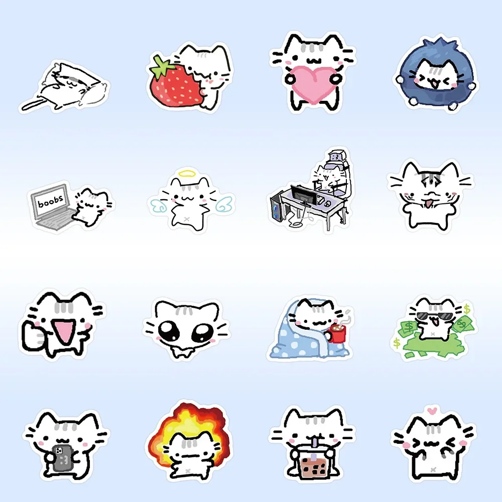 72PCS 라인 새끼 고양이 일일 낙서 스티커 귀여운 고양이 만화 데칼 노트북 전화 기타 컵 스케이트 보드 방수 스티커
