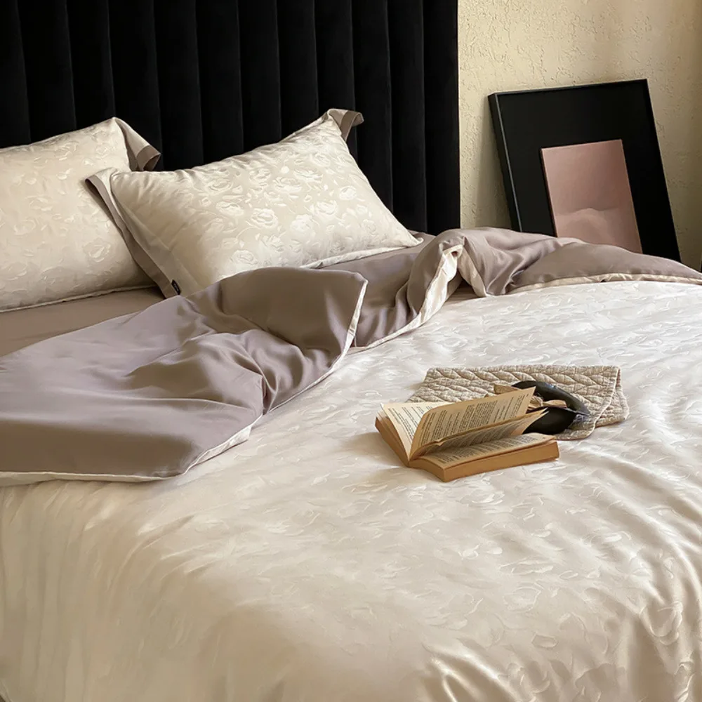 French Jacquard Cotton 4 Piece Bedding Set Luxury Embroidery All Cotton Duvet Cover