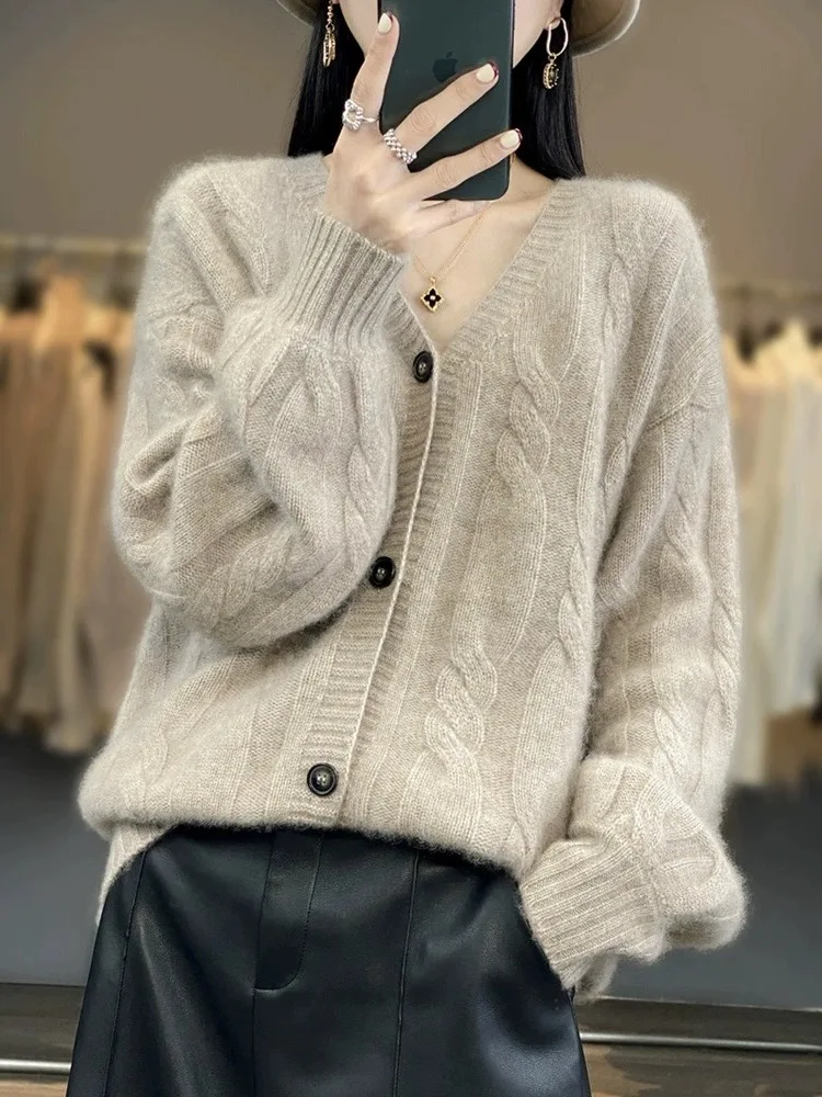 青島ブランド Camere オープンカーディガン レディース Vネック ニット アウター セーター ルーズ ウール irt 暖かさ 暖房