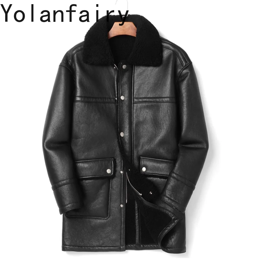 YOLANFAIRY High-end Natural Fur Coat Man Real Lambskin Fur Jacket for Men Luxury Warm Winter Reversible Mid-long Coats Jackets