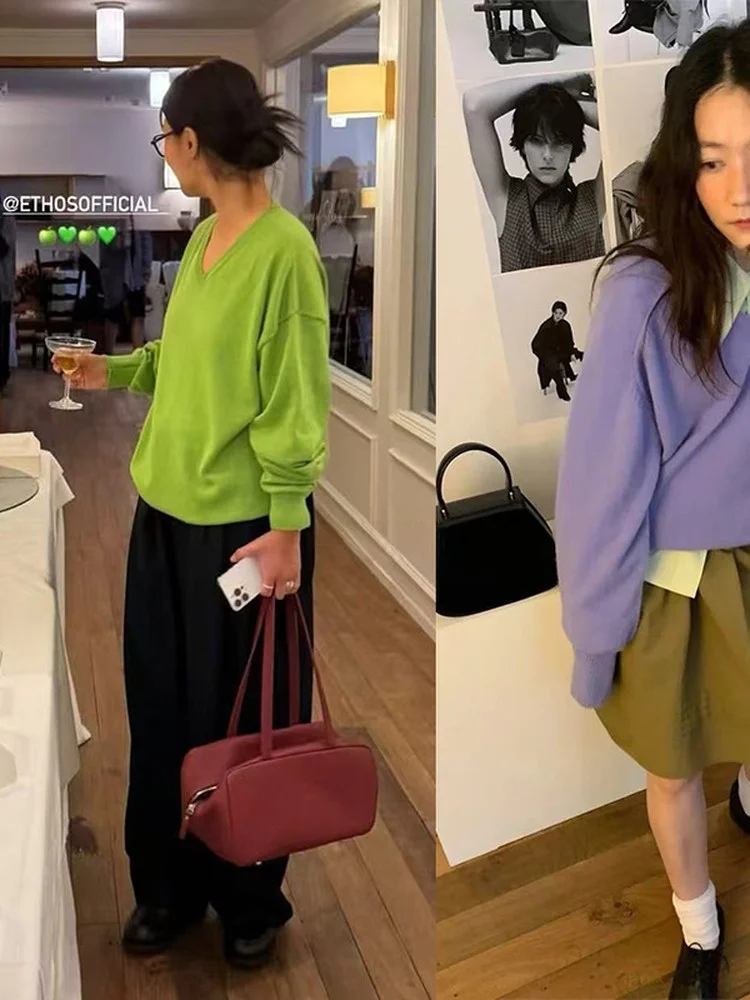 

Свободный длинный трикотаж Sve V-Ne, женский многоцветный топ Lazy Faion для похудения, повседневный свободный крой из смеси шерсти