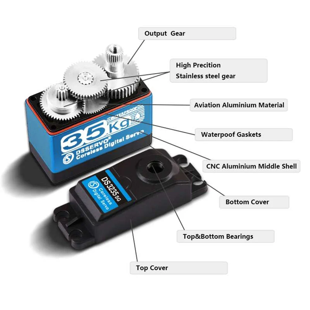 Dsservo 35kg DS3235 Pro Digital Servo Steel Gear Coreless Motor Waterproof 180/270 Degree for 1:8 1:10 1:12 RC Car Robot Crawler