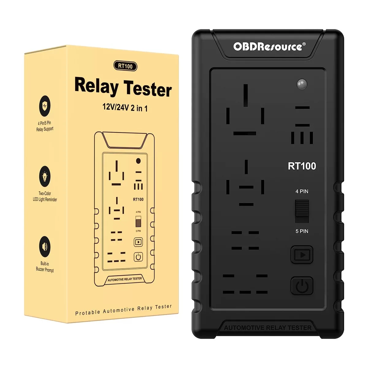 12V 24V Automotive Relay Tester RT100 Super 4Pin 5Pin Battery Voltage Recognition Diagnostic Tool Support 5 Configuration Type