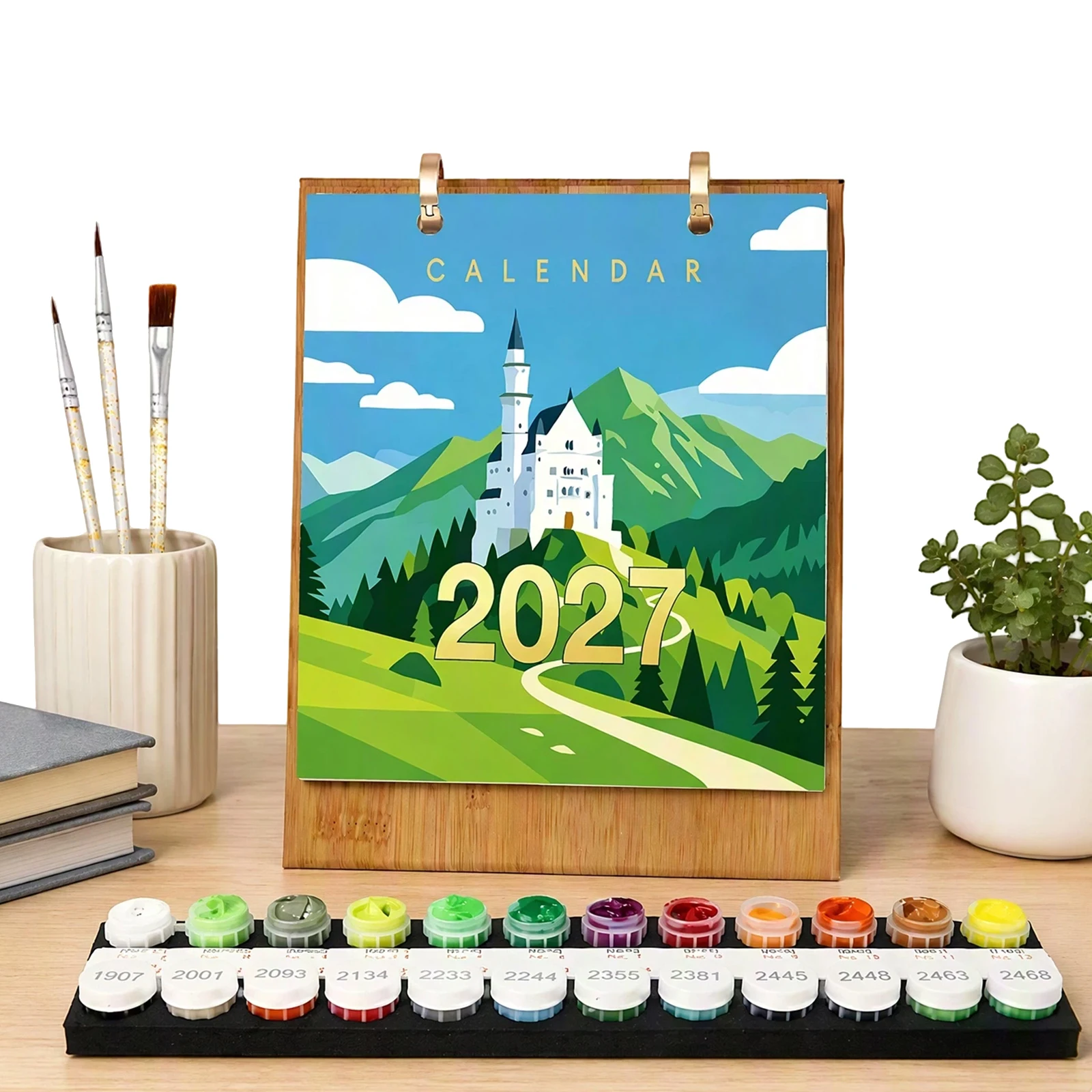 DIY Paint by Numbers 2027 Kits with Pre-Printed Canvas & Paints 2027 Edition Handmade Desk Calendar for Adults and Beginners