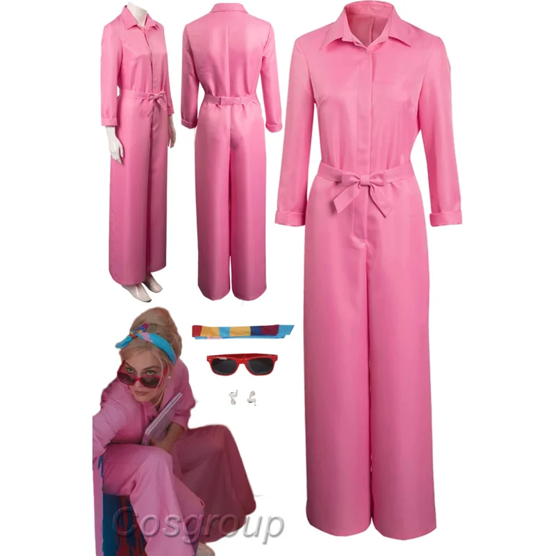 Margot Cosplay Fantasia Cute Pink Jumpsuit Women Costume 2023 Movie Barbei Fantasy Outfit Adult Halloween Carnival Party Clothes