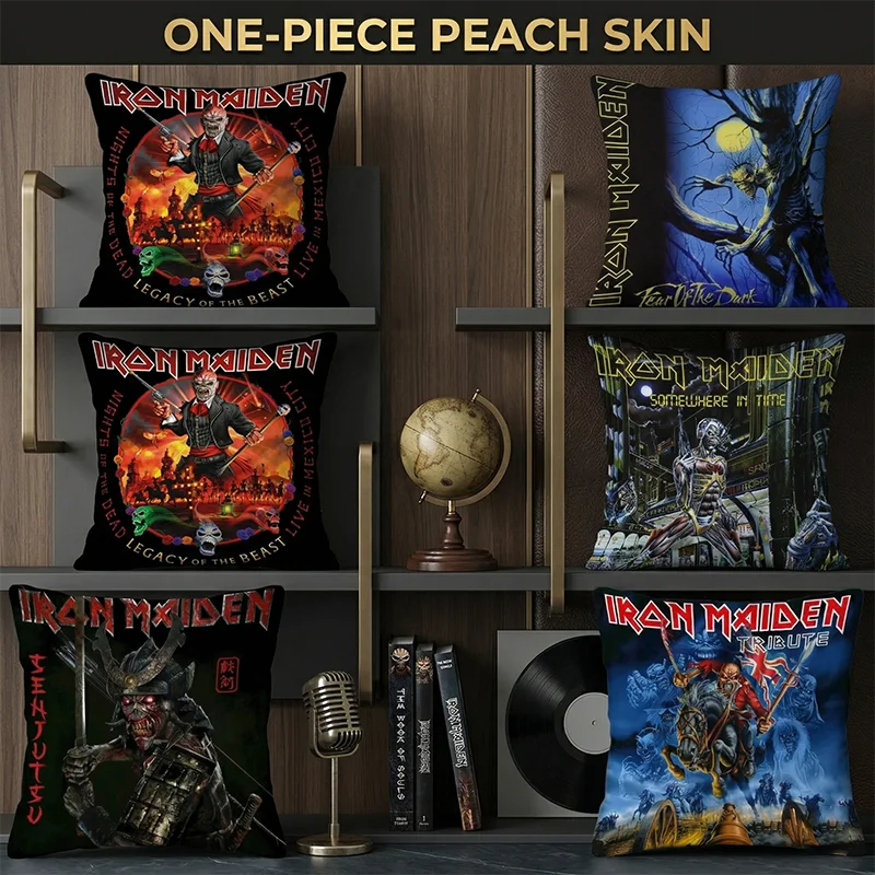 

Heavy Metal Rock Cushion Cover Horror Zombie Skull Peach Skin Throw Pillowcase for Music Studio Bedroom Sofa Home Decor 40x40
