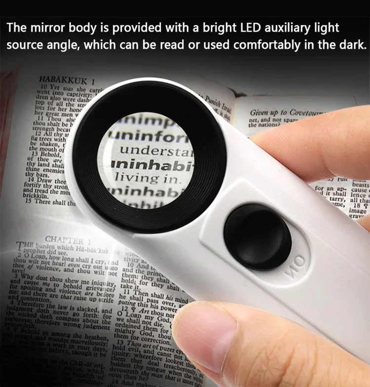 Handheld 40x Magnifying Glass with 2 LED Light Handheld Magnifier Loupe Acrylic Lens Glass Loupe Jewelry Repair Tool