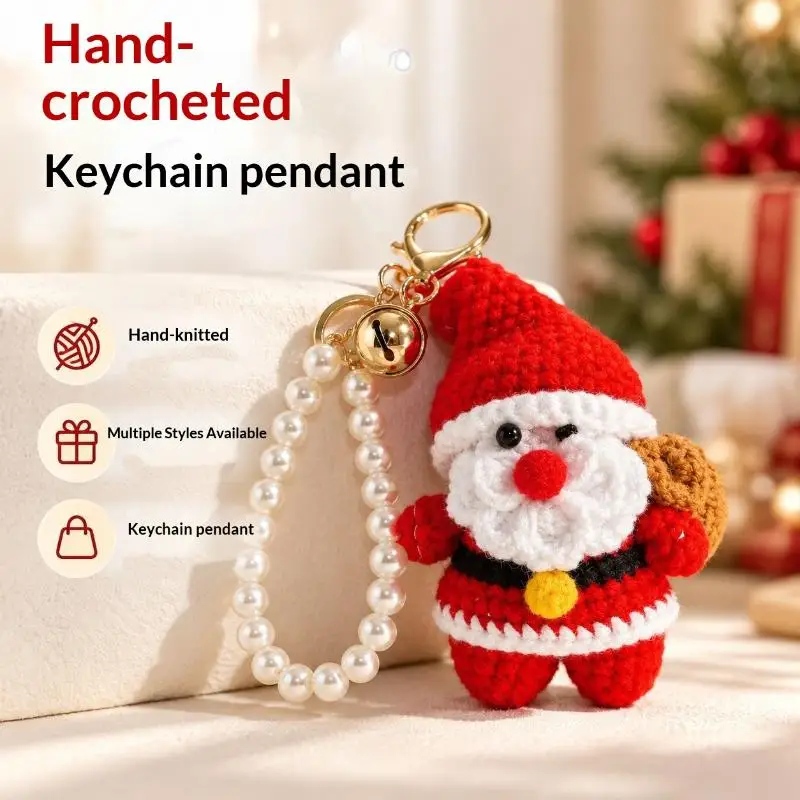 Handmade Crochet Christmas Ornament Snowman Santa Xmas Tree Pendant For Car Mirror Bag Charm And Holiday Party Decoration