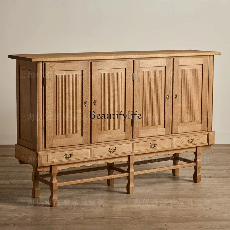 

yj5 American Country Style Solid Wood Sideboard Vintage Kitchen Storage French Retro Living Room Storage Entryway Cabinet
