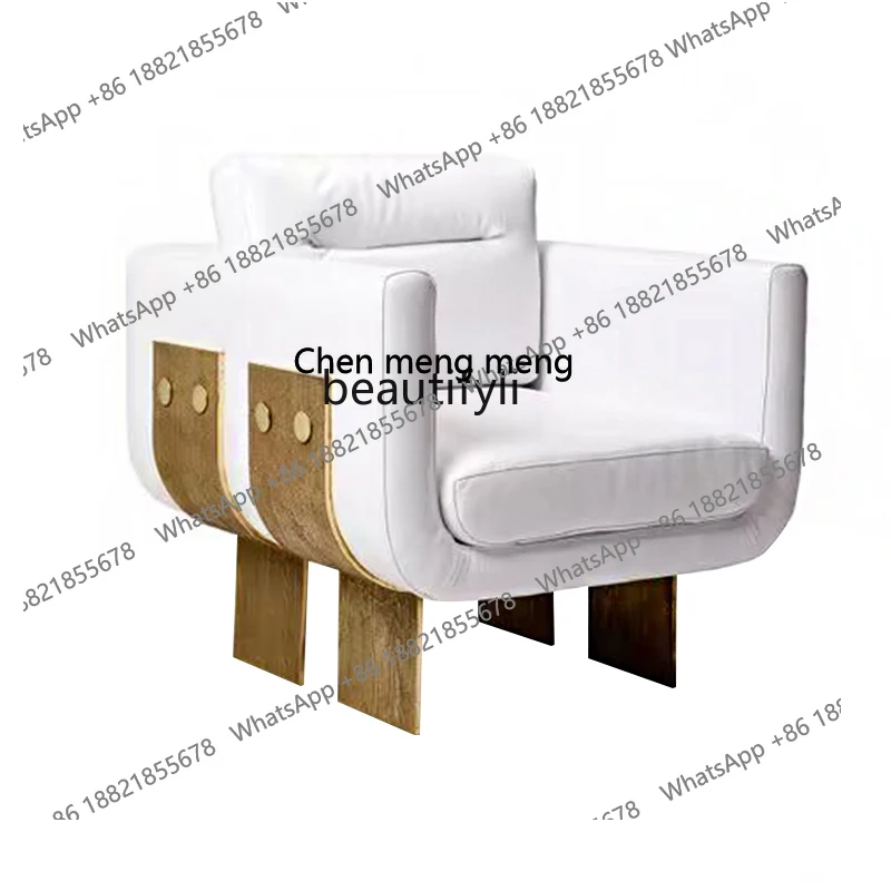 

Italian light luxury leisure chair high-end stainless steel leather sofa chair villa luxury living room designer single chair H