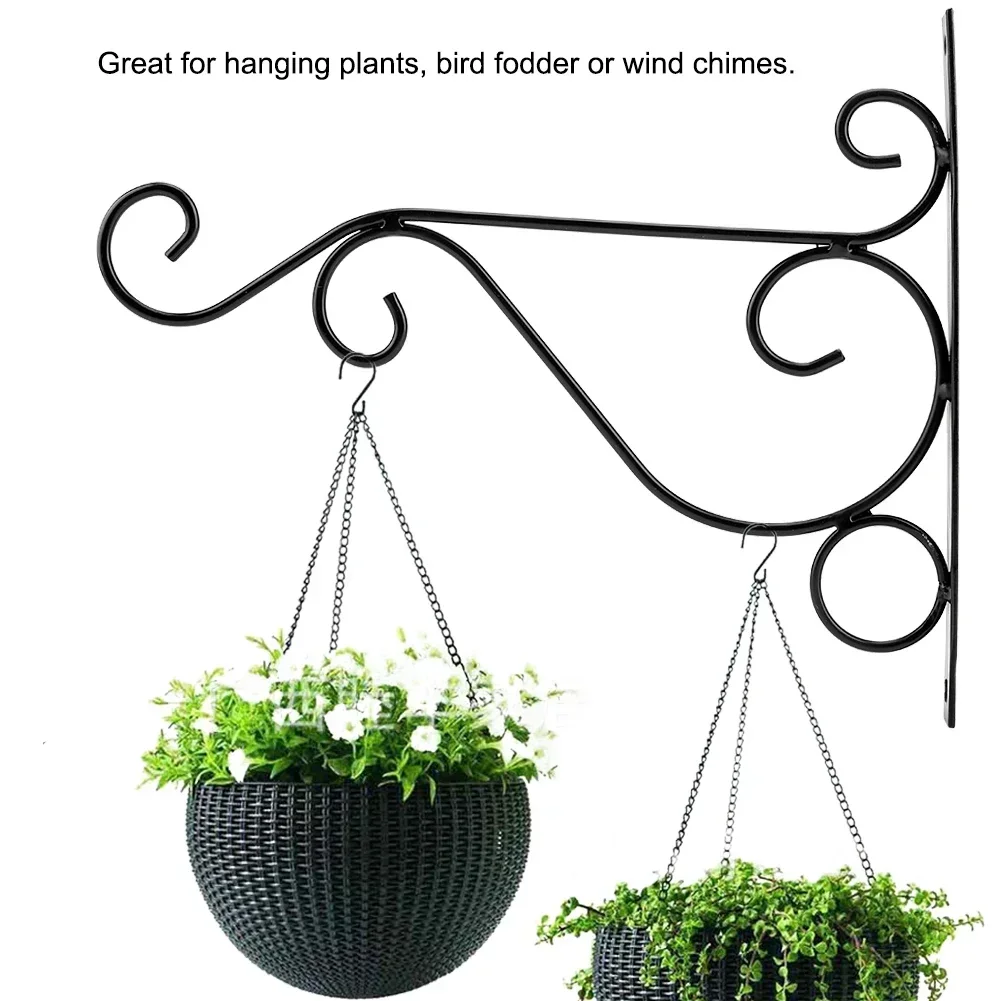 

25x21cm Iron Hanging Basket Bracket, Plant Pot Hanger, Wall-Mounted Planter Hook for Plants, Bird Feeders & Wind Chimes