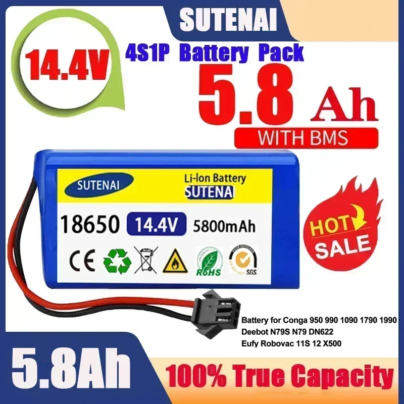 แบตเตอรี่ Li-ion 6.8Ah 14.4V สำหรับ cecotec Conga exellence 950 990 1090 Ecovacs deebot DN621 eufy robovac 35C V710 i7แพนด้า