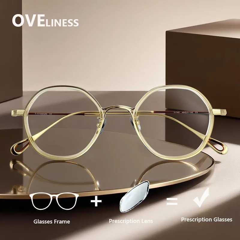

Progressive Prescription Glasses Custom Photochromic Myopia Optical Lens Eyewear Women Round Eyeglasses Acetate Titanium Frame